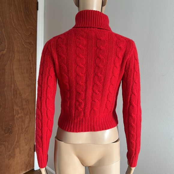 Club Monaco Red Cashmere Cable Knit Turtleneck Cropped Sweater - Picture 5 of 10